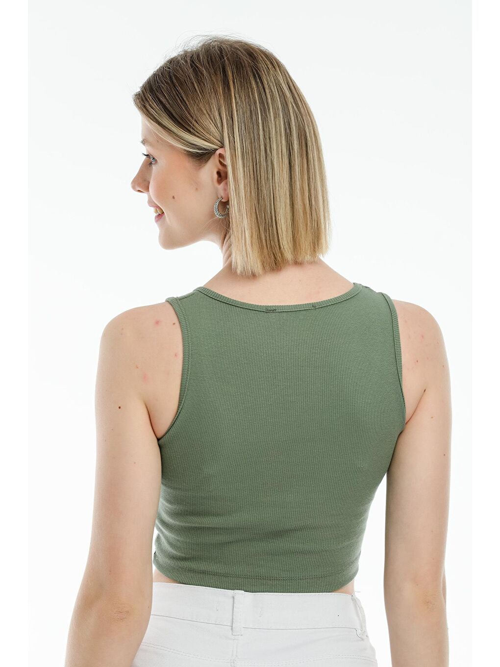 Haki Kadın Crop Örme Slim Fit Atlet-Tişort SPR21Y19-4