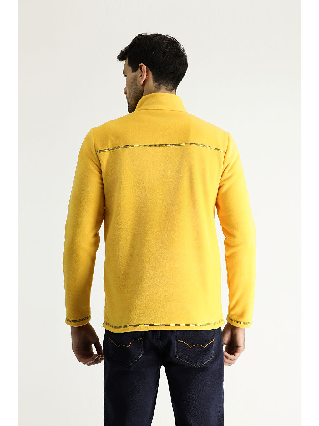 Sarı Yarım Fermuarlı Polar Büyük Beden Sweatshirt-3