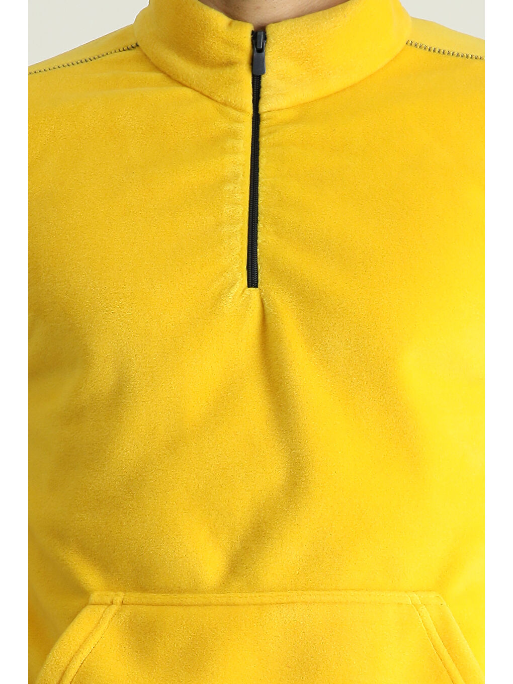 Sarı Yarım Fermuarlı Polar Büyük Beden Sweatshirt-4