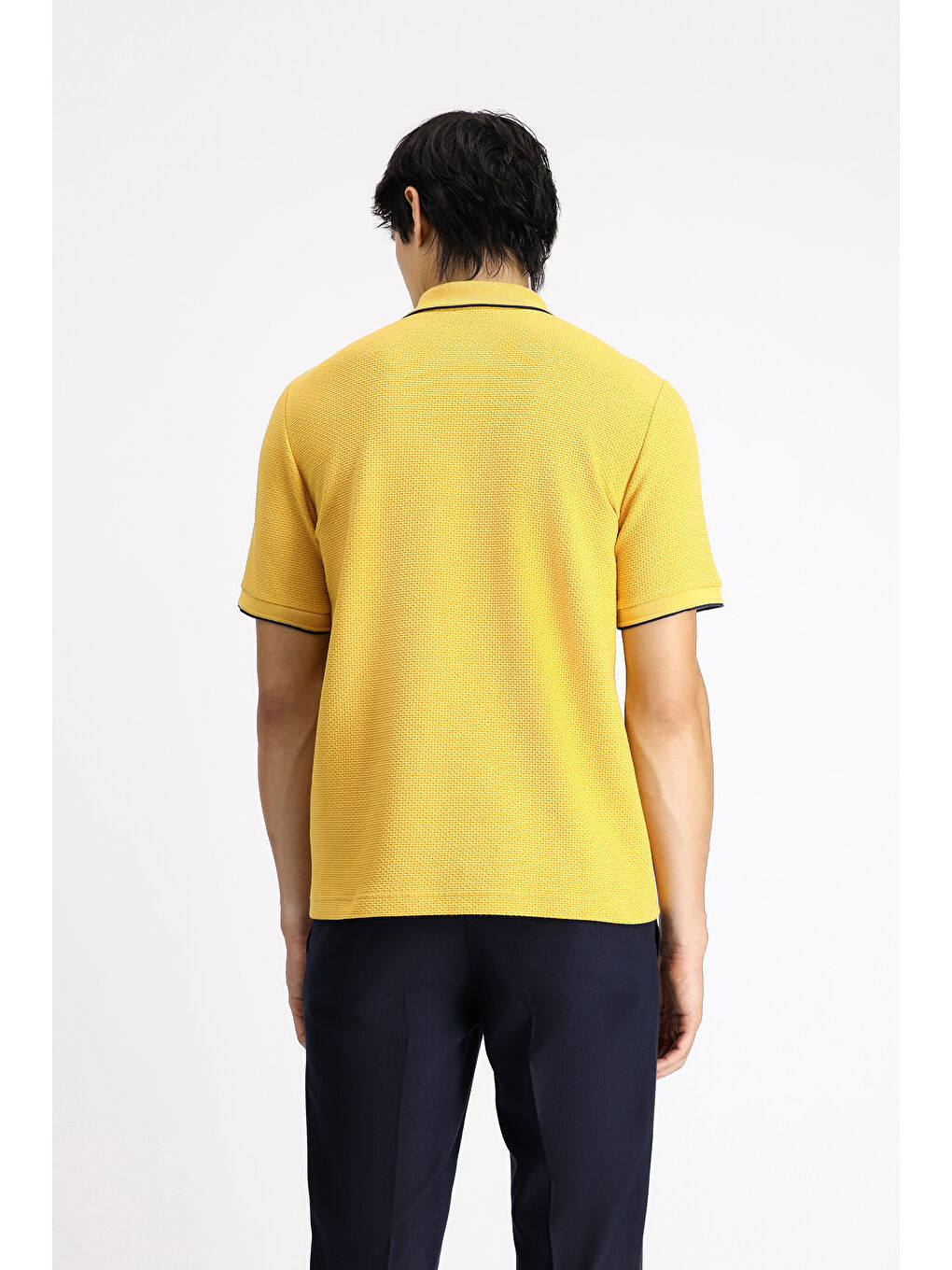 Sarı Regular Fit Desenli Elastanlı Polo Yaka Tişört-4