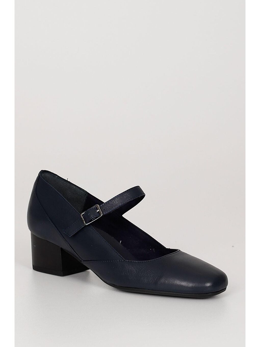 Lacivert LACİVERT  Hakiki Deri Küt Burun Kısa Kalın Topuklu Kadın Ayakkabı 24220-4