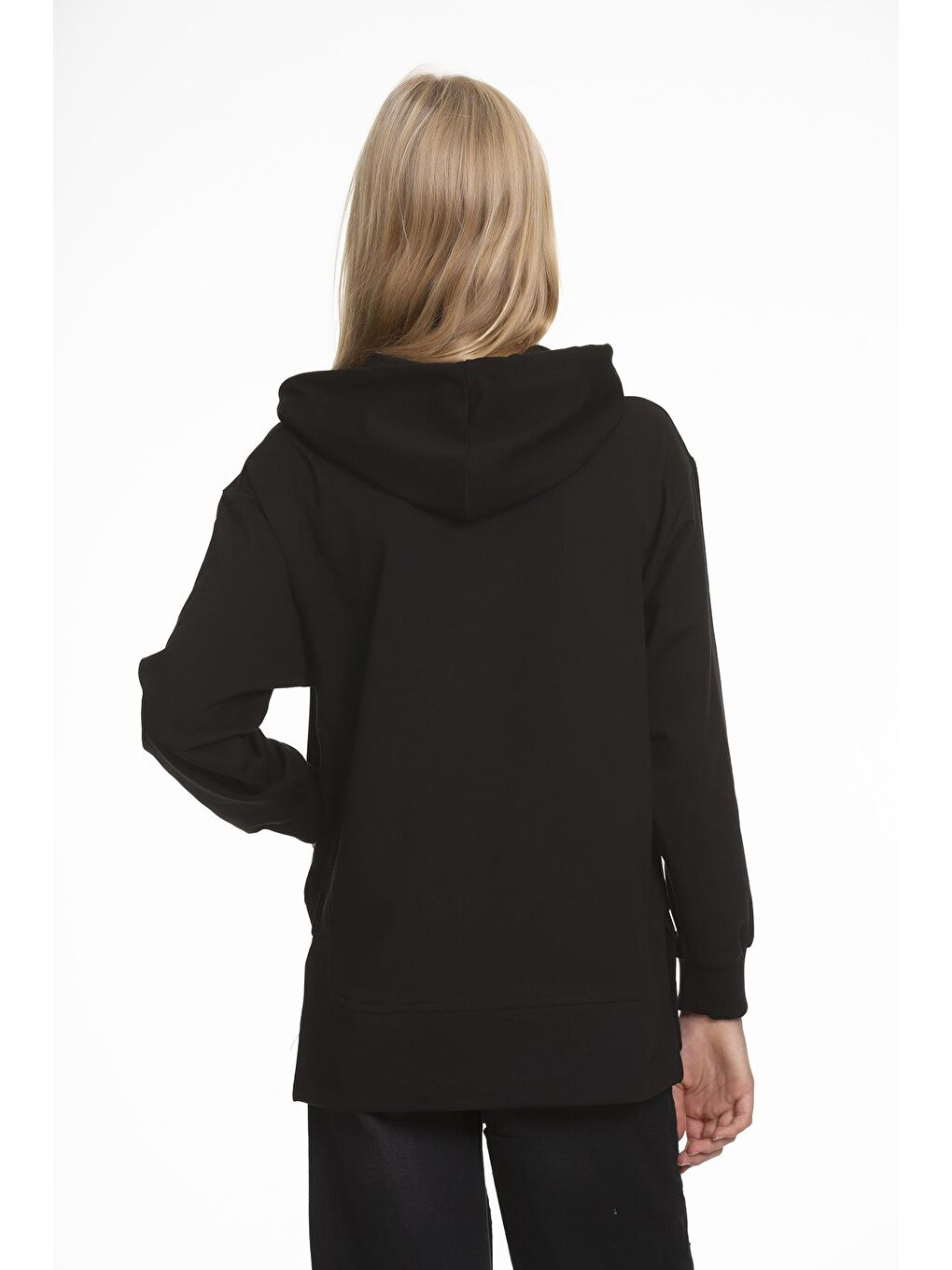 Siyah Kız Çocuk Kalp Baskılı Hoodie 9-14 Yaş Lx161-3