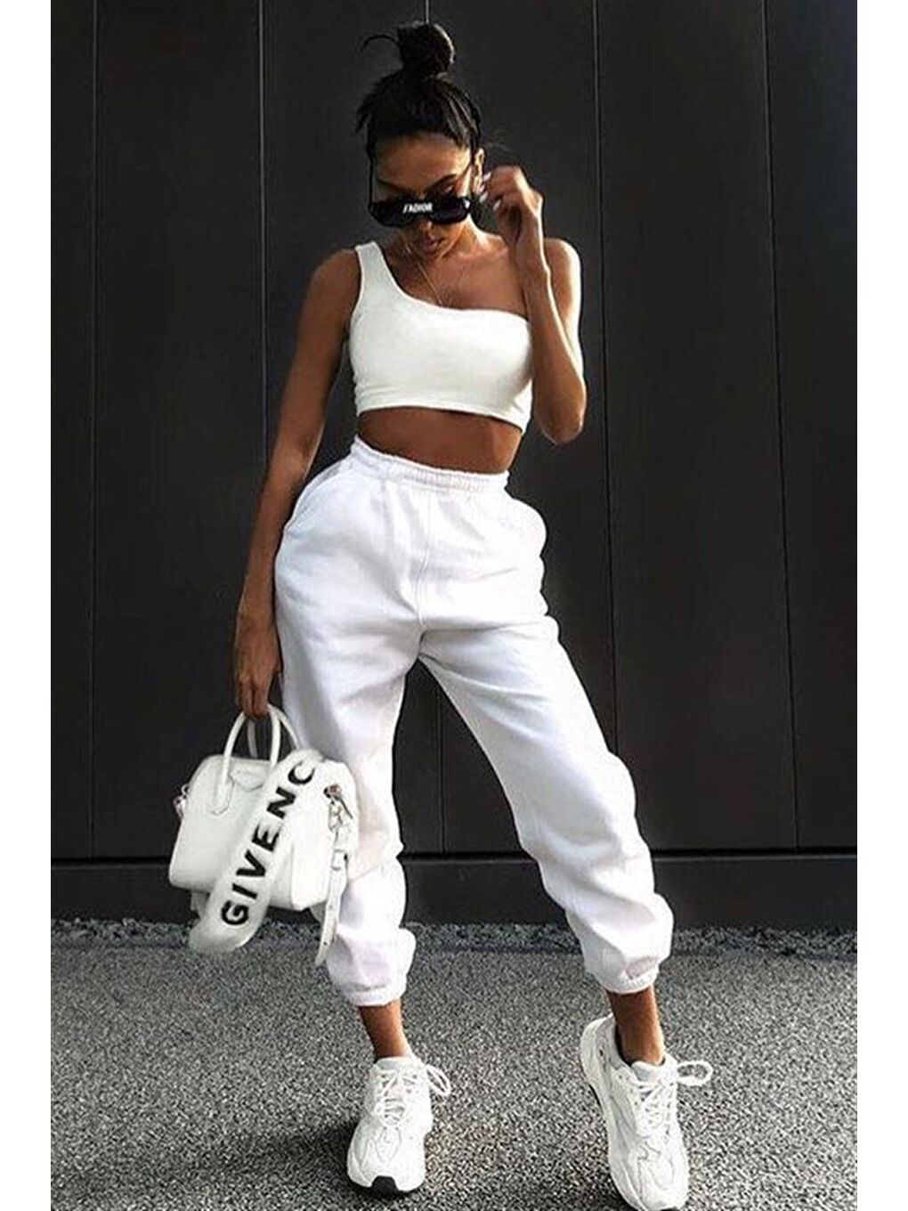 Tek Omuz Beyaz Askılı Crop Body Mg325-2