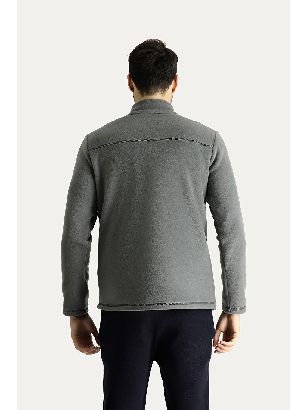 Gri Yarım Fermuarlı Polar Büyük Beden Sweatshirt-4