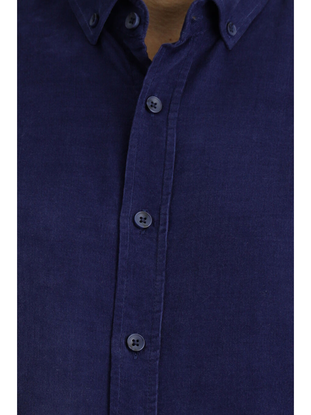 Lacivert Uzun Kol Regular Fit Spor Düğmeli Yaka Pamuk Kadife Gömlek-4