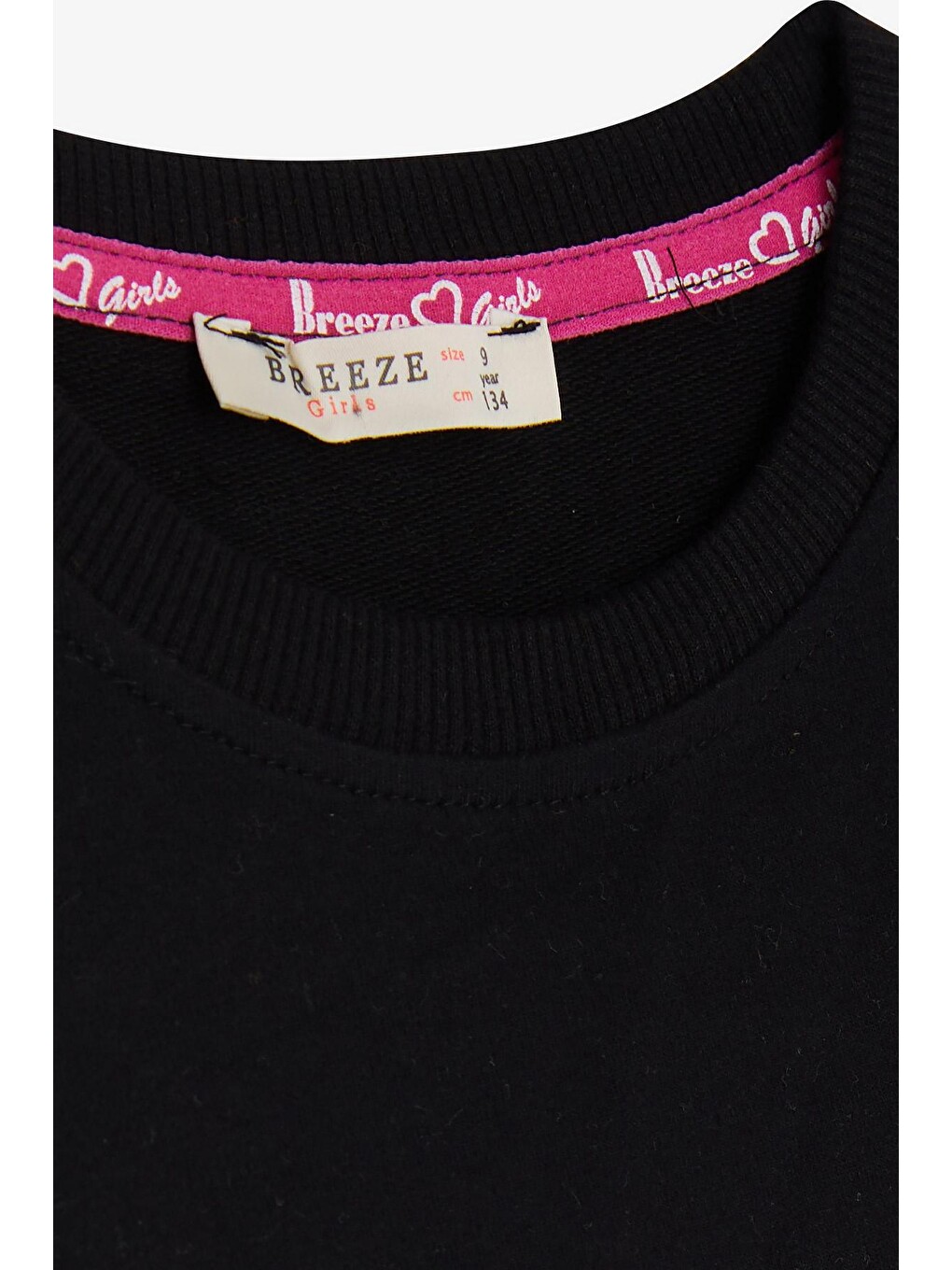 Kız Çocuk Sweatshirt İncili Taşlı Beli Bağcıklı Siyah (9 Yaş)-2