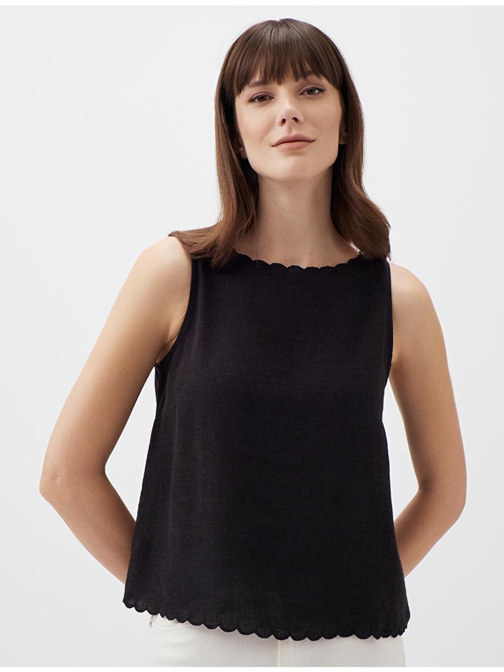 Siyah Kayık Yaka Kolsuz Yazlık Atlet-1