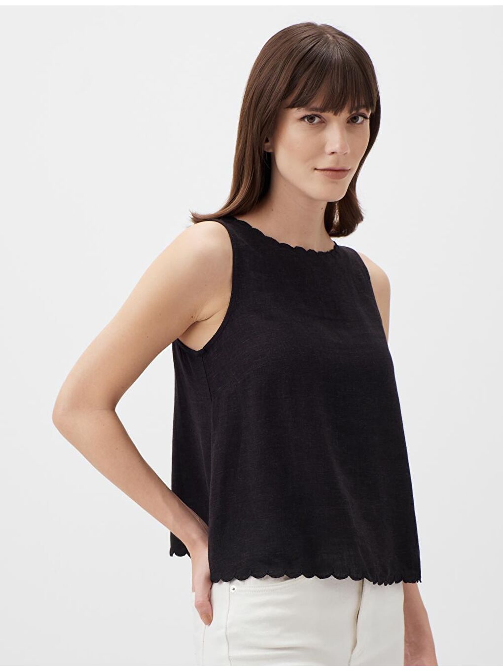 Siyah Kayık Yaka Kolsuz Yazlık Atlet-2