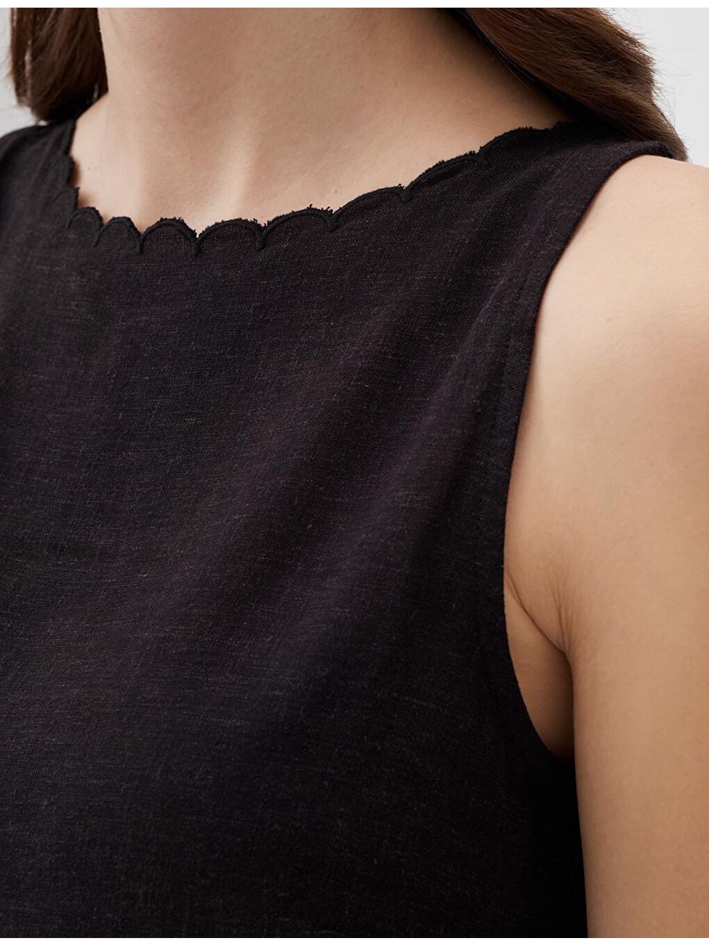 Siyah Kayık Yaka Kolsuz Yazlık Atlet-3