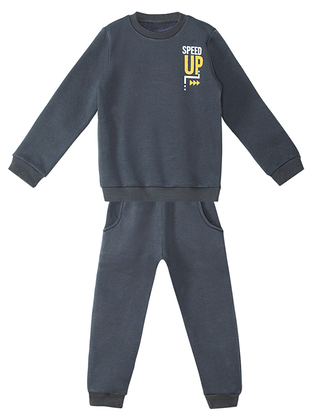 Düz Koyu Gri Erkek Çocuk Eşofman Altı Takım-2