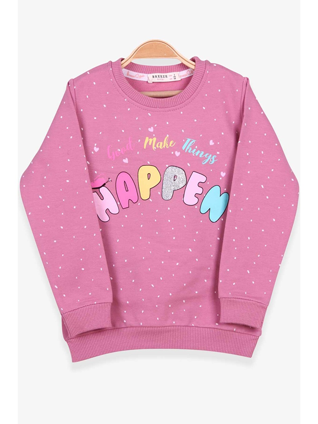 Pembe Kız Çocuk Sweatshirt Yazı Baskılı Desenli Gülkurusu (3 Yaş)