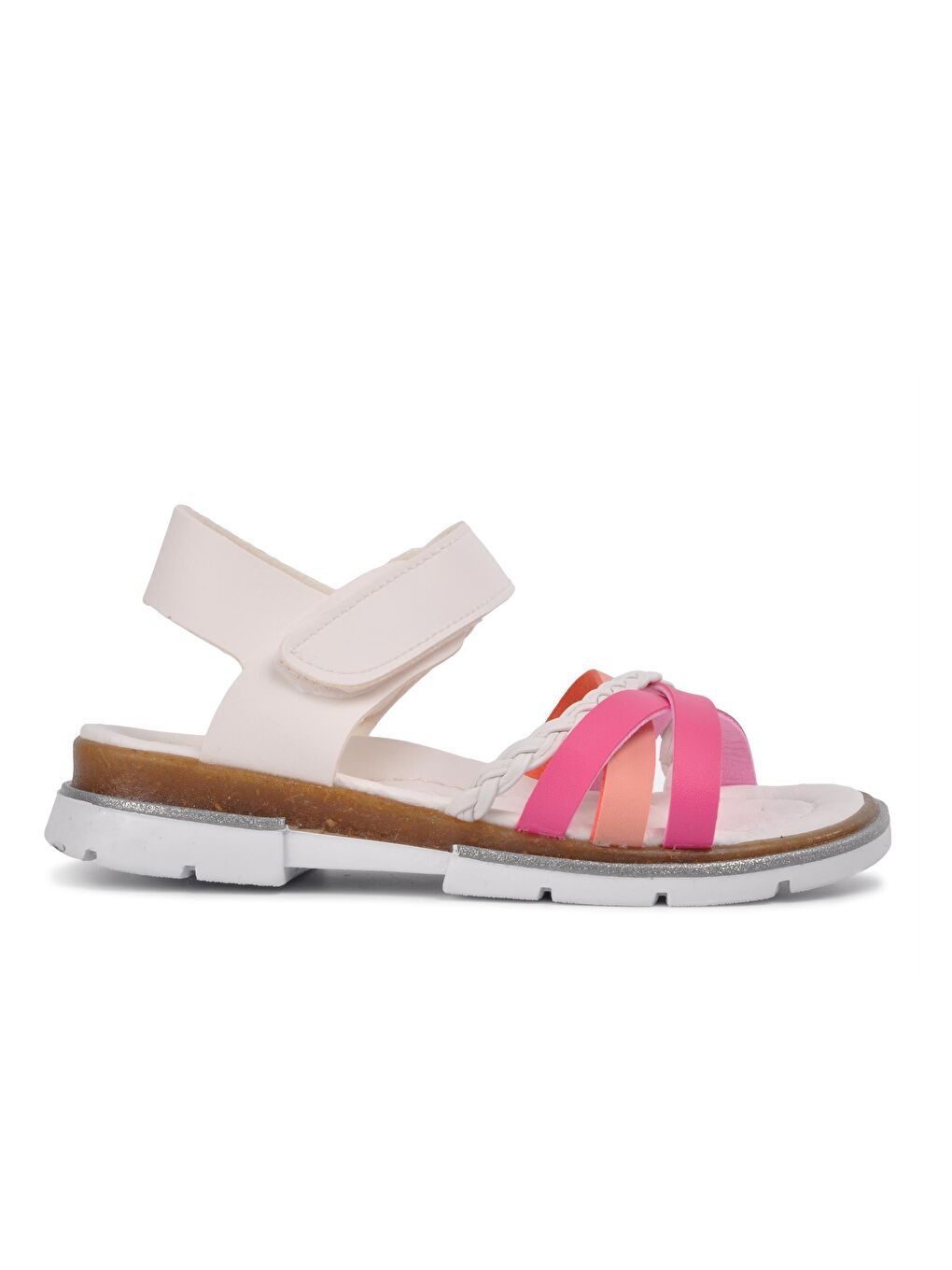 001-P Beyaz-Pembe Kız Çocuk Sandalet