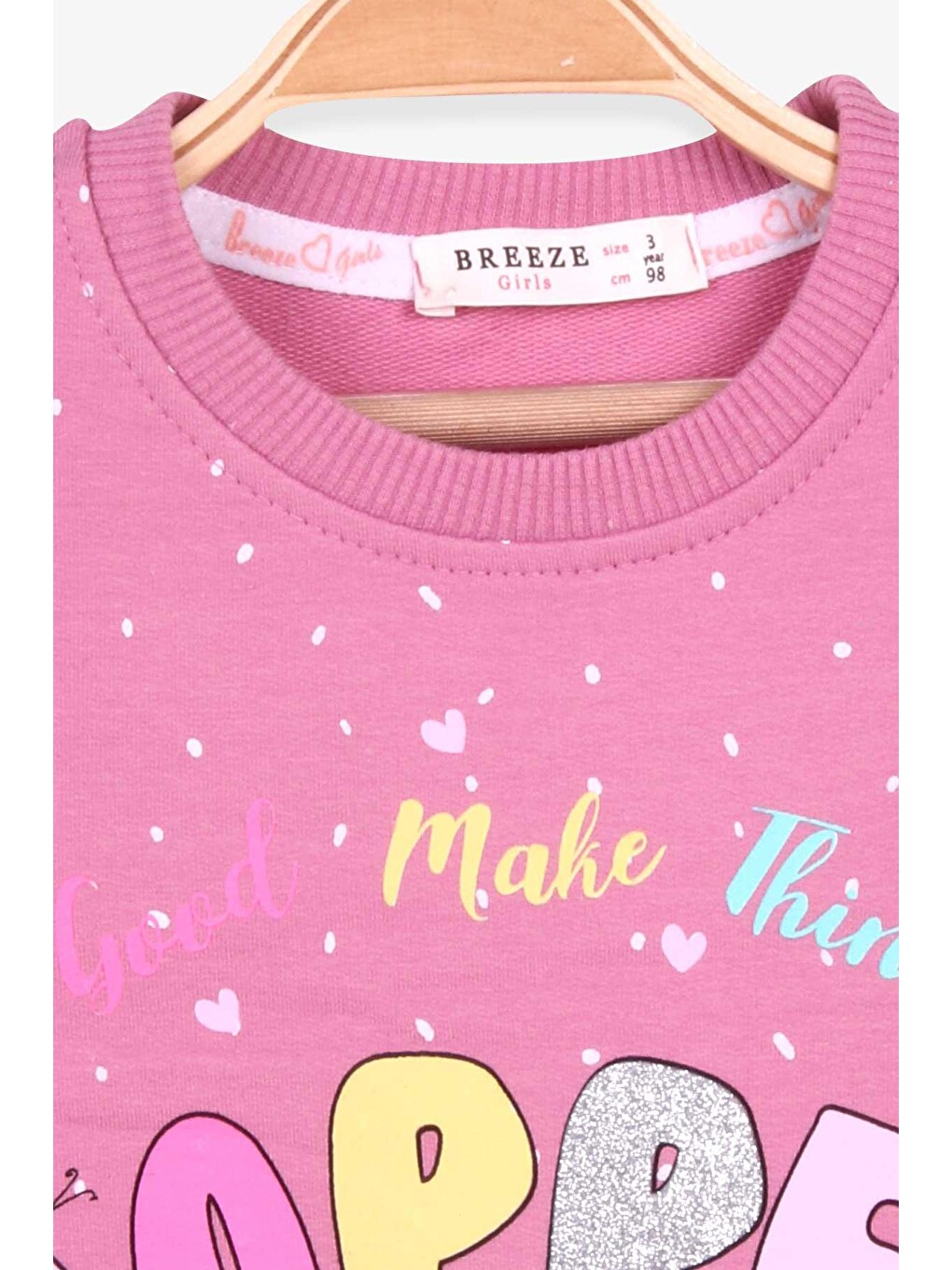 Pembe Kız Çocuk Sweatshirt Yazı Baskılı Desenli Gülkurusu (3 Yaş)-2