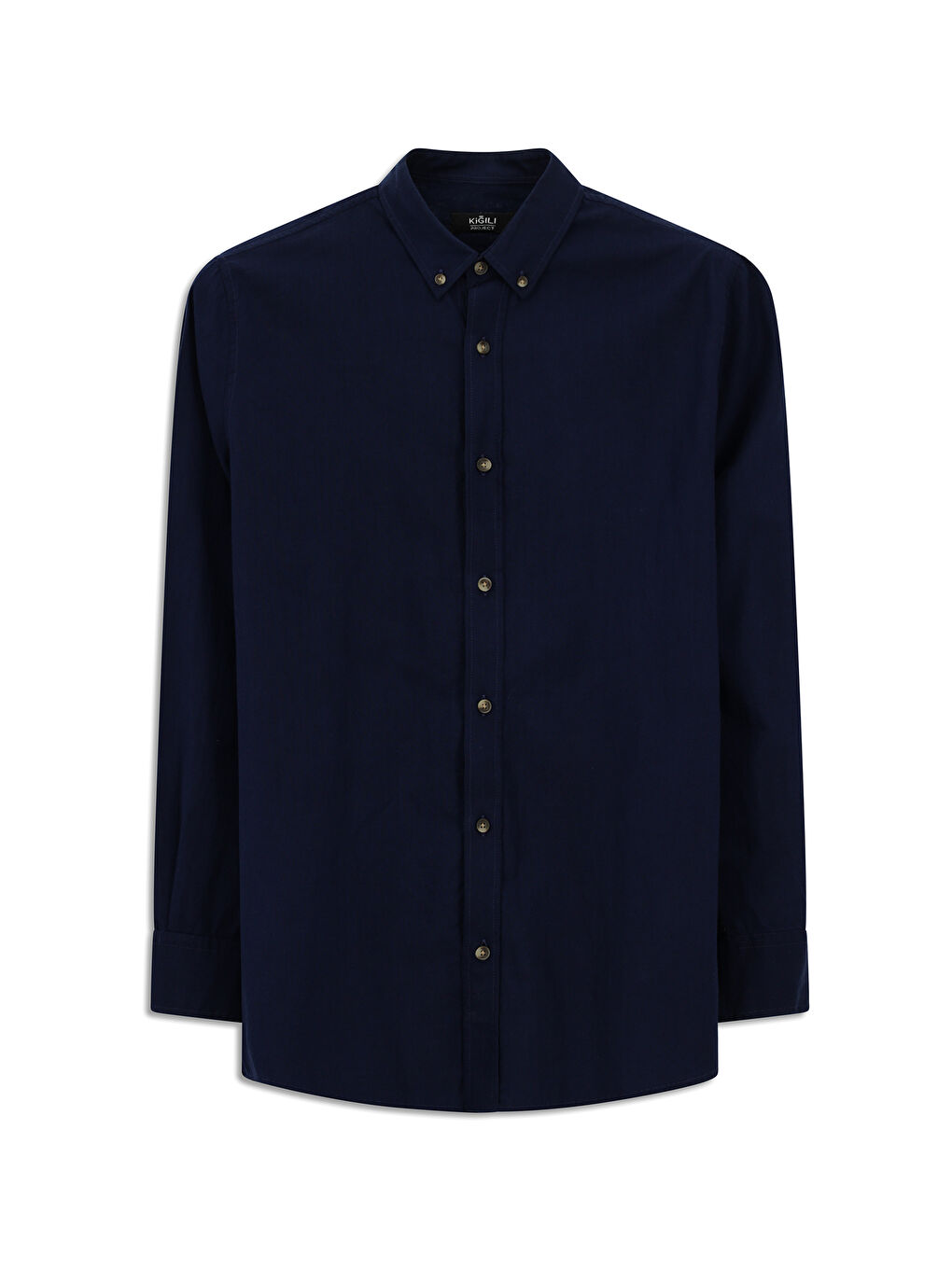 Lacivert Uzun Kol Regular Fit Düğmeli Yaka Keten Görünümlü Spor Pamuk %100 Pamuk Gömlek-7