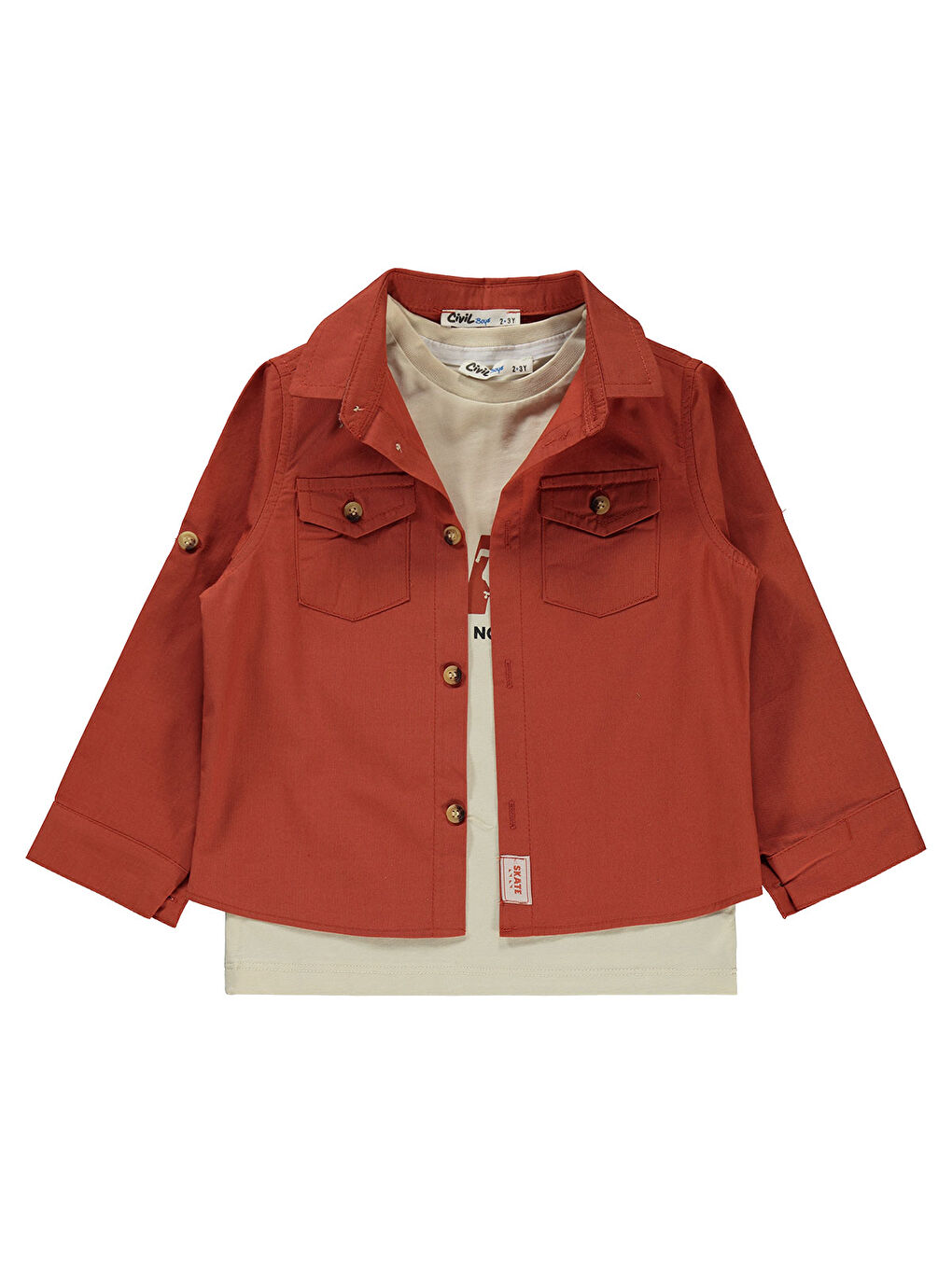 Turuncu Boys Erkek Çocuk Tişörtlü Gömlek 2-5 Yaş Koyu Bakır