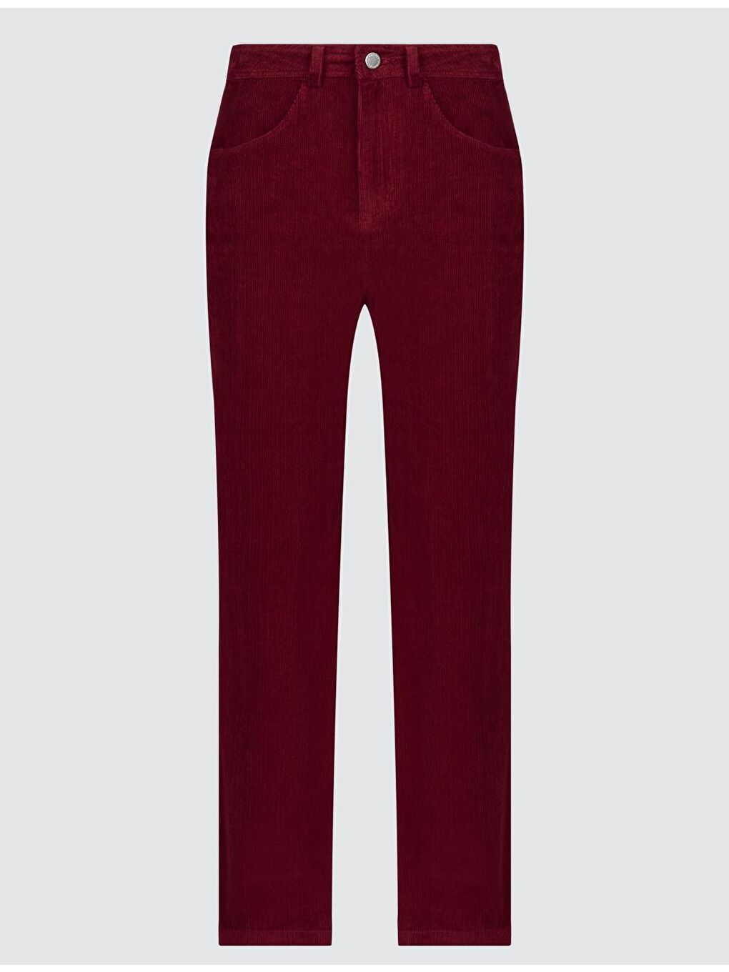 Bordo Yüksek Bel Normal Paça Pamuklu Kadife Pantolon-6