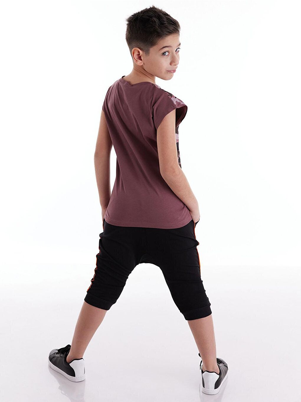 Siyah Monster Shark Erkek Çocuk Tişört Şort Takım-1