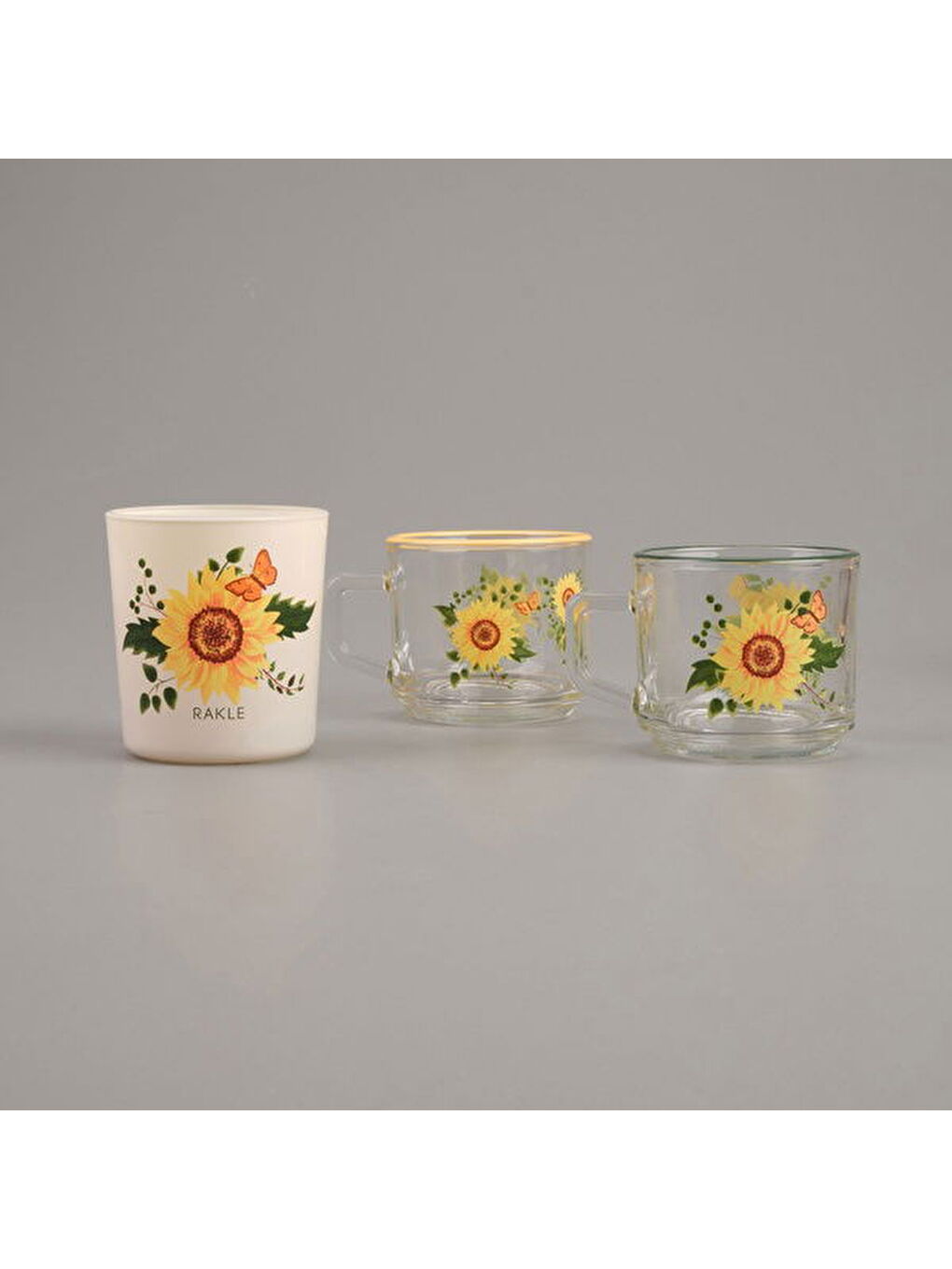 RAKLE Karişik Sun Flower Stackable Kupa ve Mum Seti - Renkli - 180 ml