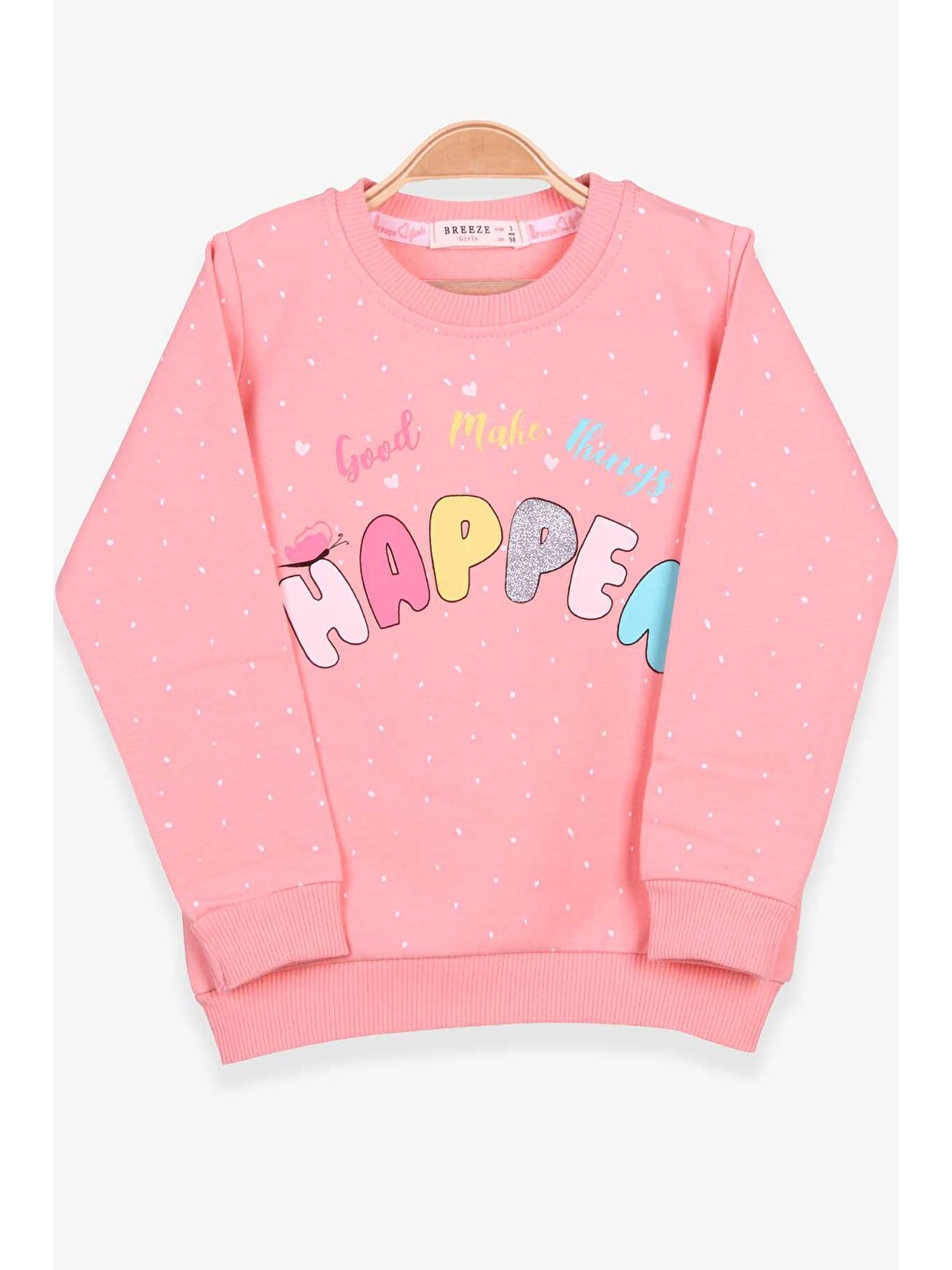 Pembe Kız Çocuk Sweatshirt Yazı Baskılı Desenli Somon (6 Yaş)