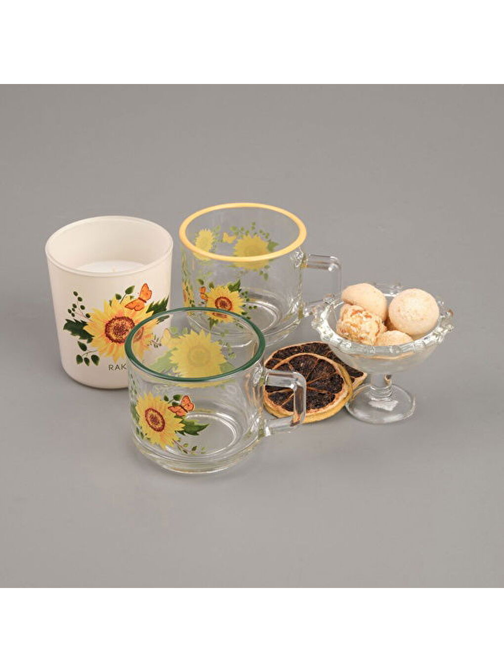 RAKLE Karişik Sun Flower Stackable Kupa ve Mum Seti - Renkli - 180 ml - 3