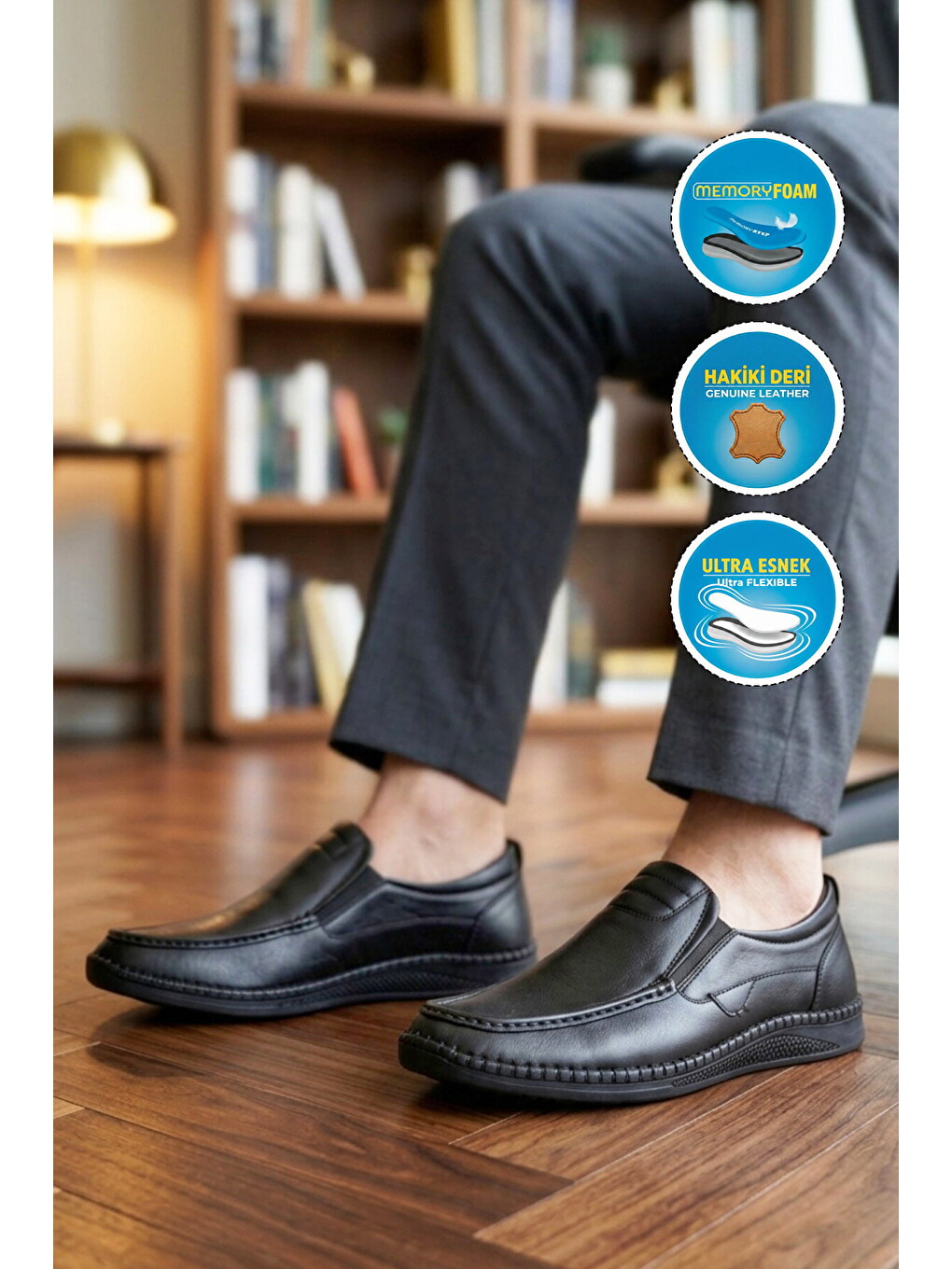 Erkek Siyah Hakiki Deri Hafızalı Rahat Taban Smart Casual Ayakkabı Loafer M741 M-2