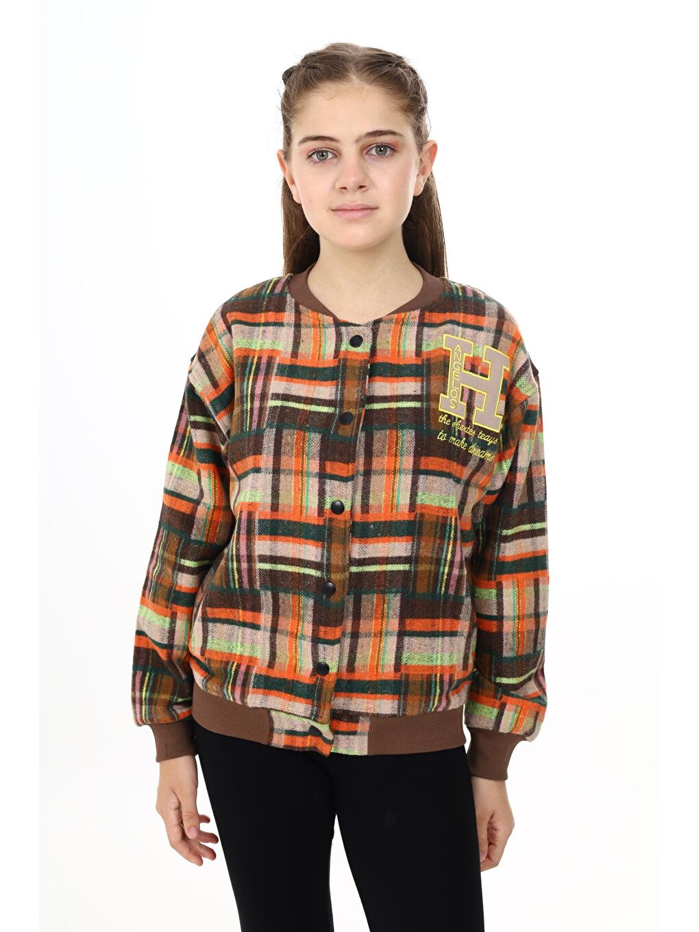 Turuncu Kız Çocuk Kolej Tarz Kaşe Ceket 7 -13 Yaş Lx286