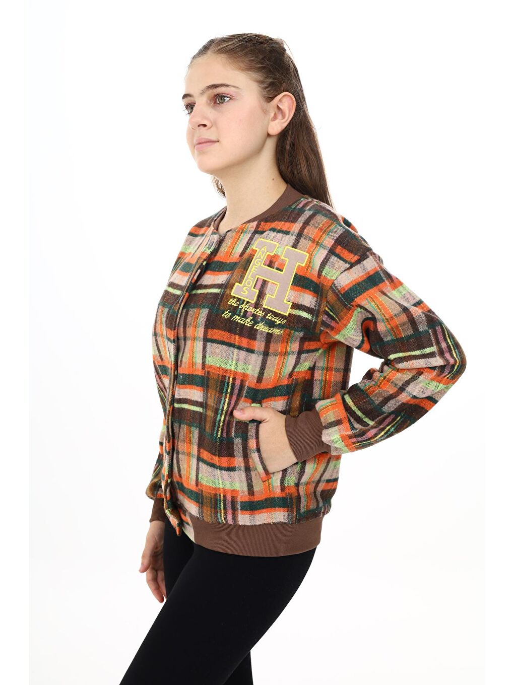 Turuncu Kız Çocuk Kolej Tarz Kaşe Ceket 7 -13 Yaş Lx286-1