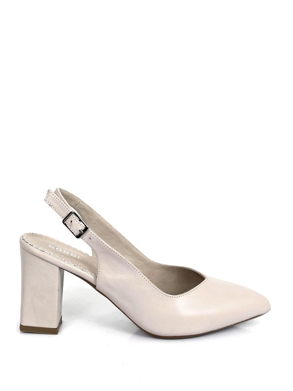 Bej BEJ  Hakiki Deri Sivri Burun Yüksek Kalın Topuklu Arkası Açık Kadın Yazlık Ayakkabı 24174-3