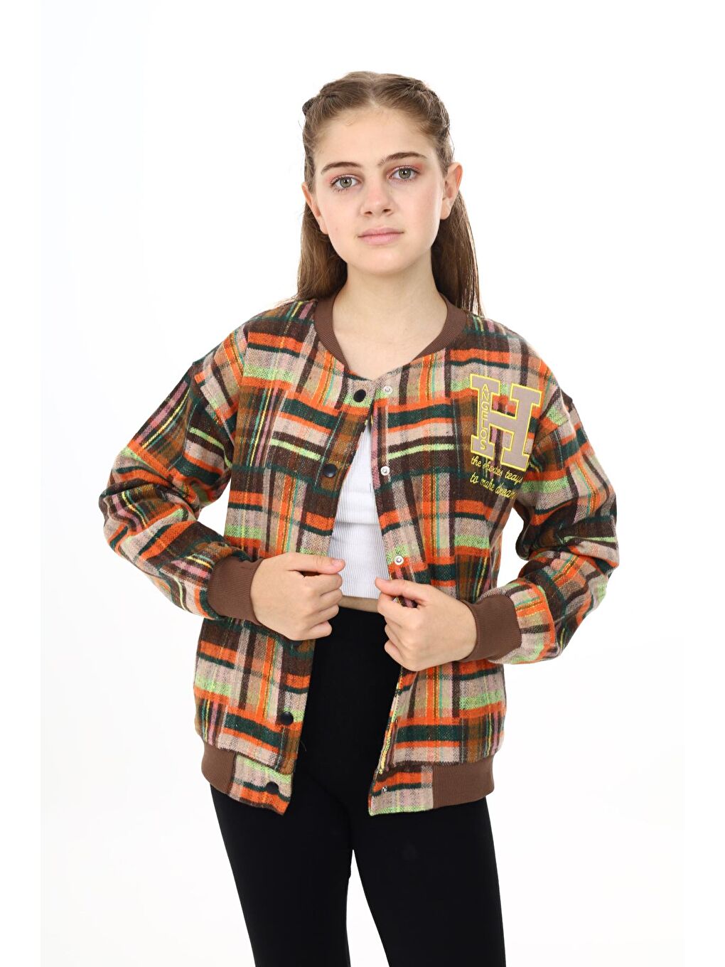 Turuncu Kız Çocuk Kolej Tarz Kaşe Ceket 7 -13 Yaş Lx286-2