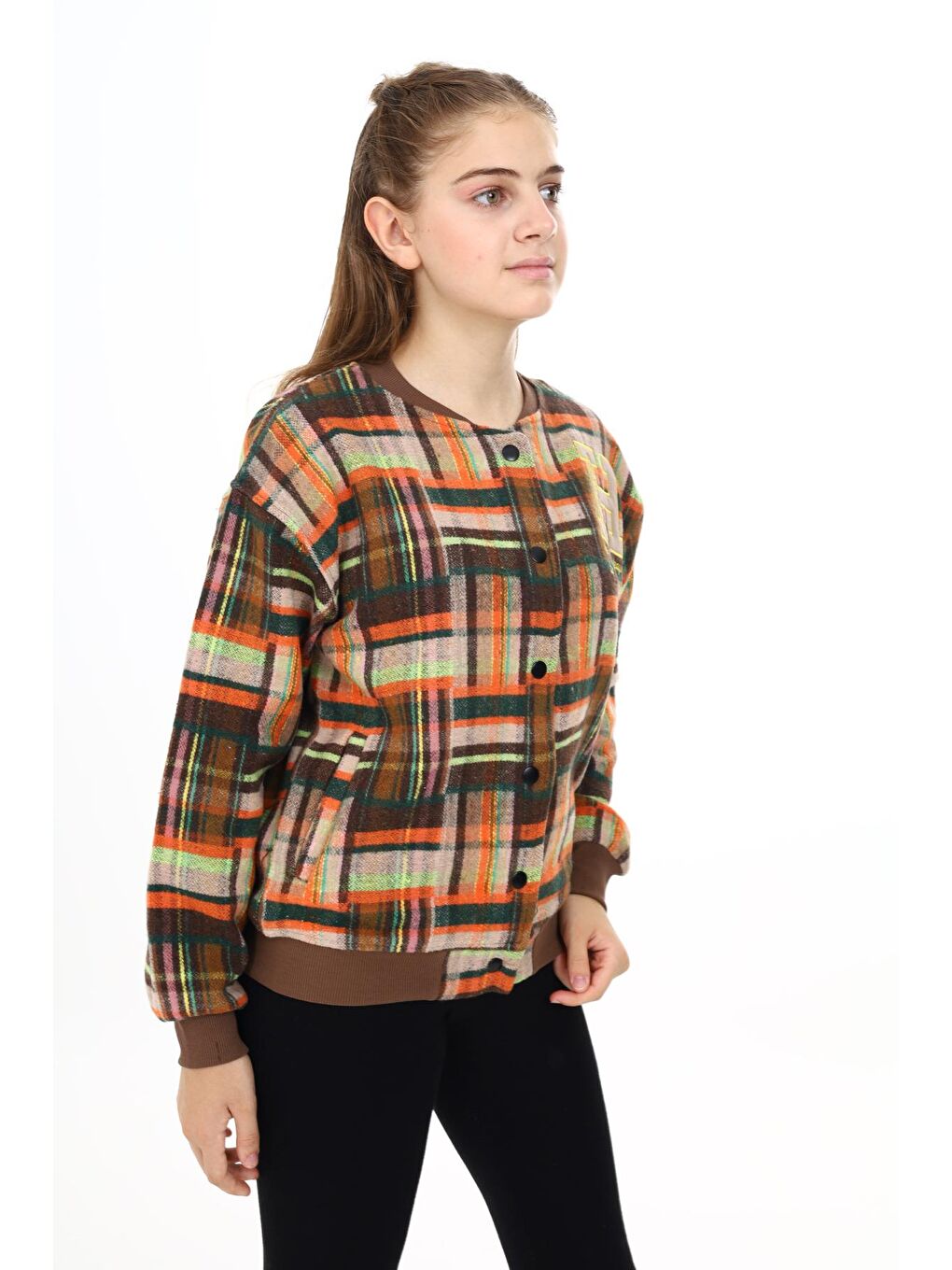 Turuncu Kız Çocuk Kolej Tarz Kaşe Ceket 7 -13 Yaş Lx286-3