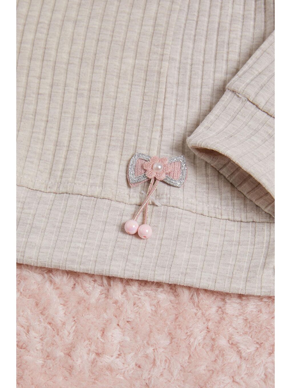 Ekru Krem Önü Fırfırlı Fitilli Uzun Kollu Sweatshirt 16280-1