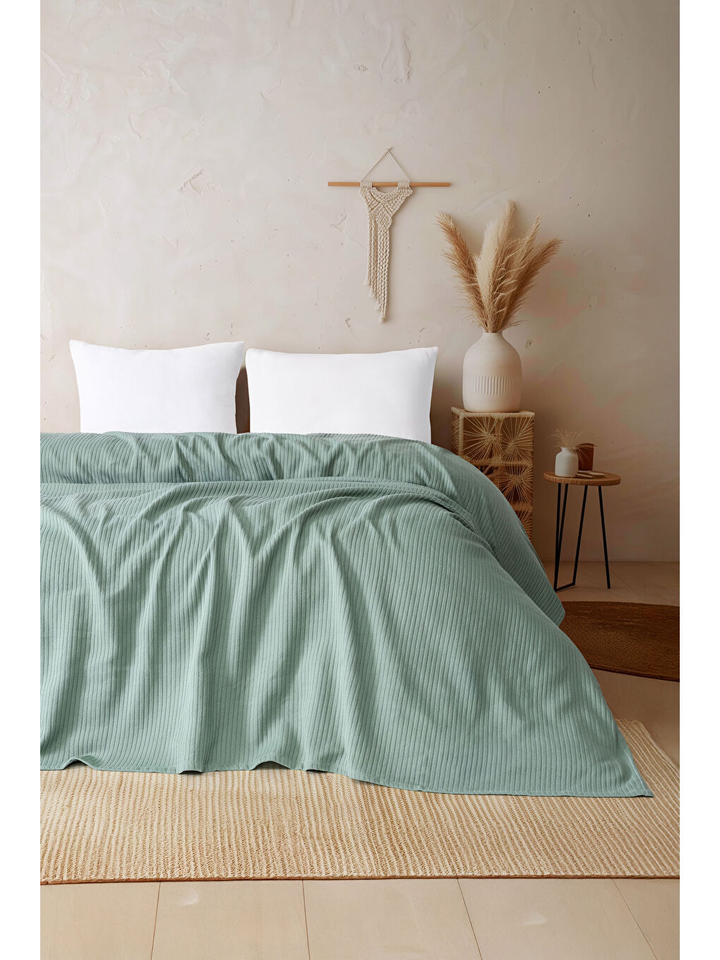 Yeşil %100 Pamuk Örgü Pike | 220x240 cm | 1. Sınıf Kalite | 7 Renk Seçeneği YESIL/220X240CM