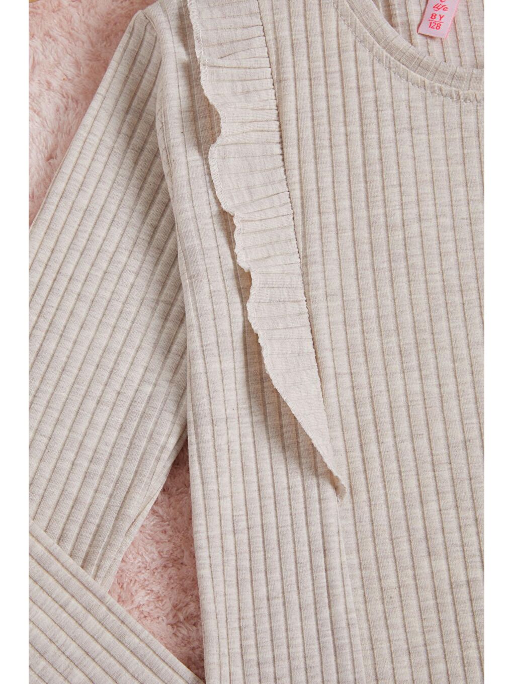 Ekru Krem Önü Fırfırlı Fitilli Uzun Kollu Sweatshirt 16280-3