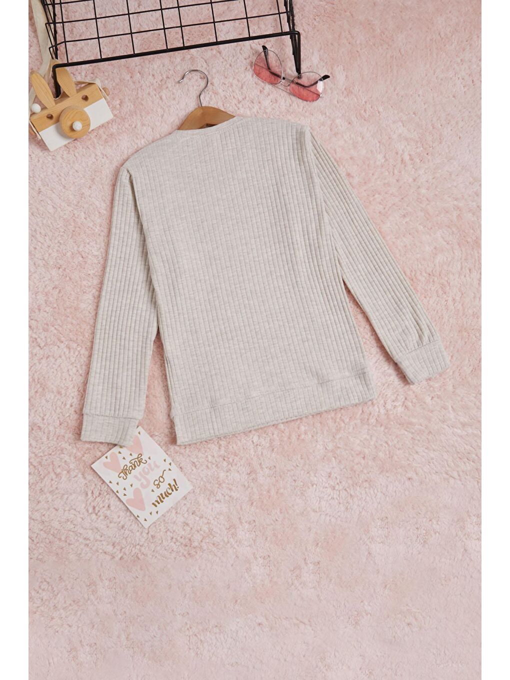 Ekru Krem Önü Fırfırlı Fitilli Uzun Kollu Sweatshirt 16280-4