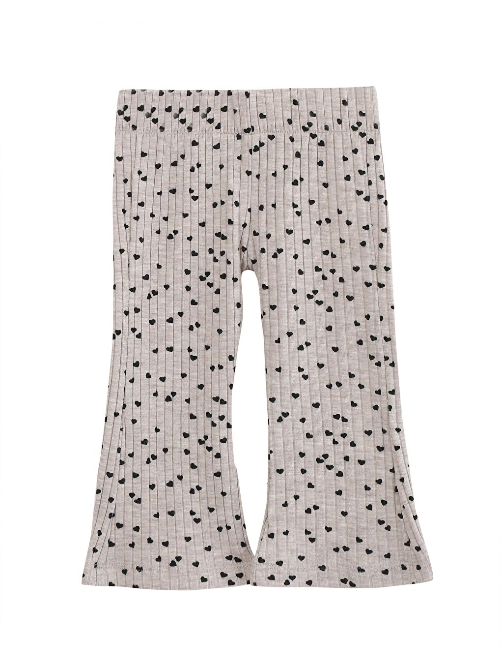 Bej Kız Çocuk Siyah Kalp Baskı Detaylı İspanyol Paça Tayt