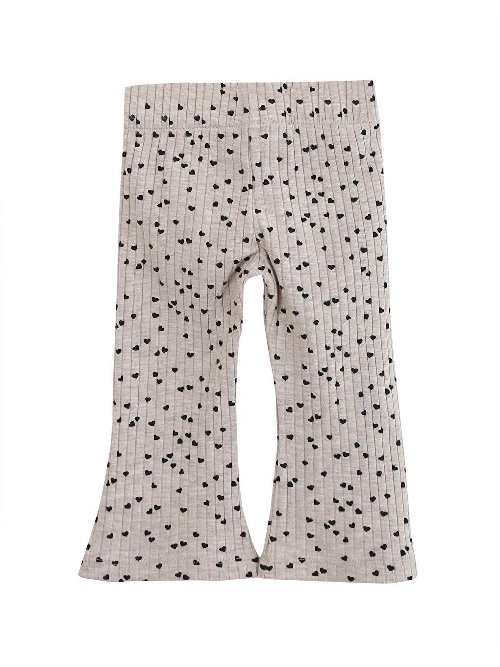 Bej Kız Çocuk Siyah Kalp Baskı Detaylı İspanyol Paça Tayt-1