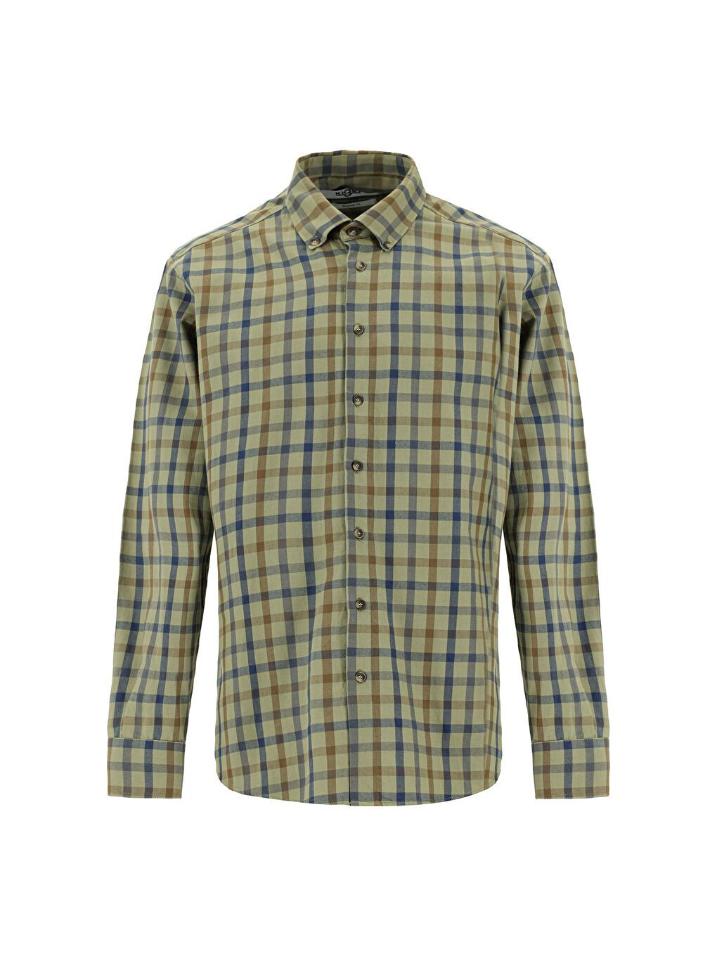 Haki Uzun Kol Regular Fit Ekose Spor Pamuk Düğmeli Yaka %100 Pamuk Gömlek-5