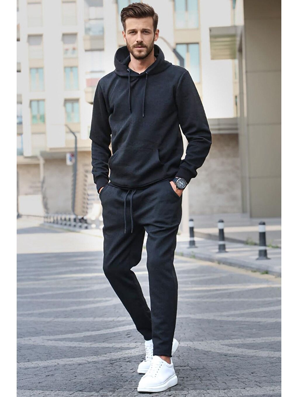 Siyah kapüşonlu Basic Eşofman Takımı 5903