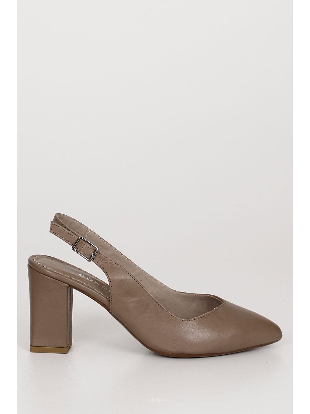 Bej VİZON  Hakiki Deri Sivri Burun Yüksek Kalın Topuklu Arkası Açık Kadın Yazlık Ayakkabı 24174-3