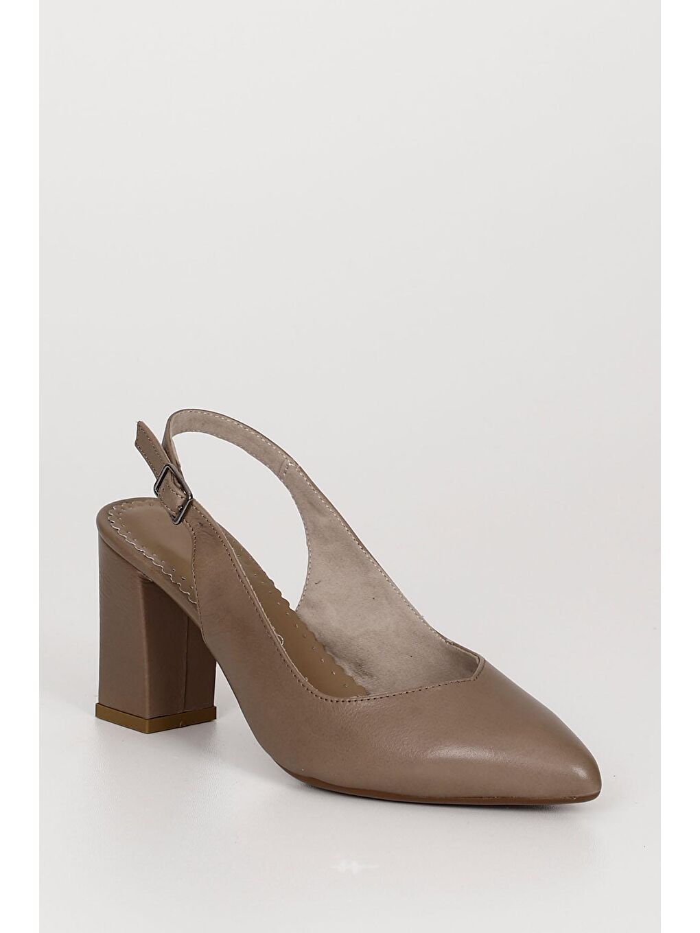 Bej VİZON  Hakiki Deri Sivri Burun Yüksek Kalın Topuklu Arkası Açık Kadın Yazlık Ayakkabı 24174-4