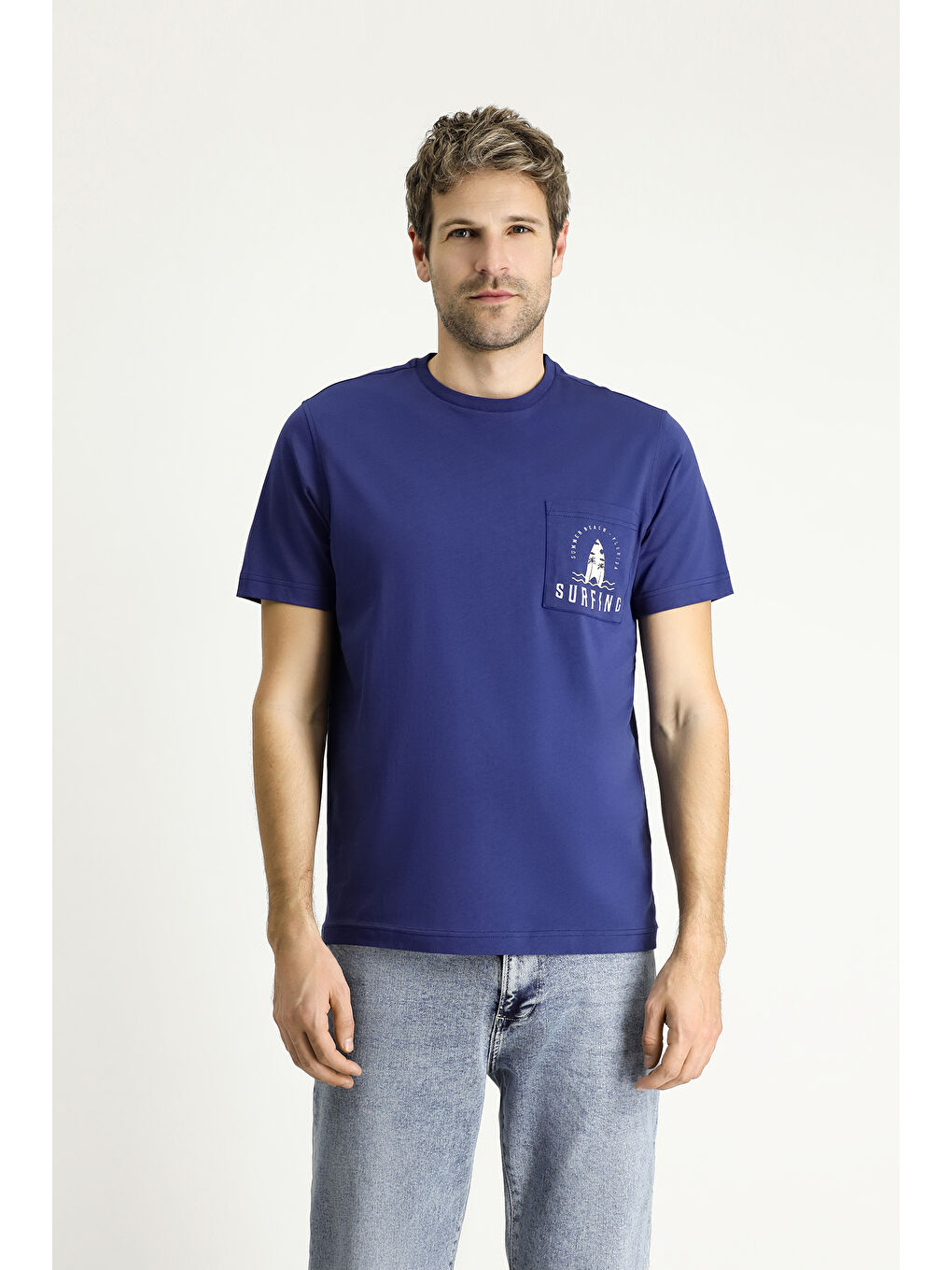 İndigo Bisiklet Yaka Regular Fit Baskılı Süprem Pamuk Tişört-2