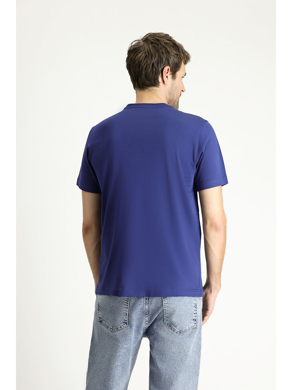 İndigo Bisiklet Yaka Regular Fit Baskılı Süprem Pamuk Tişört-4