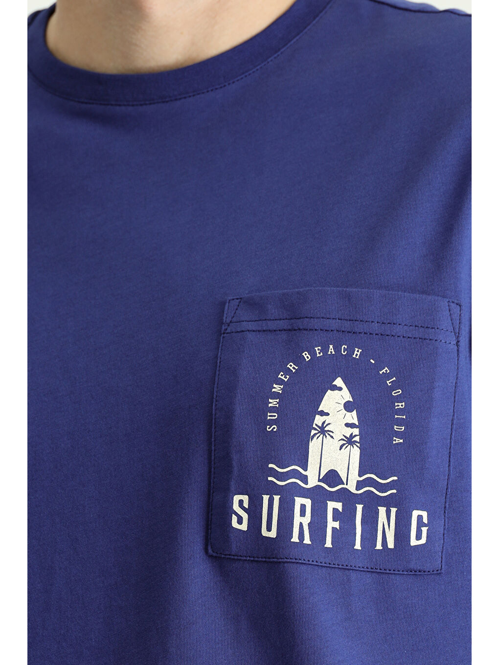 İndigo Bisiklet Yaka Regular Fit Baskılı Süprem Pamuk Tişört-5