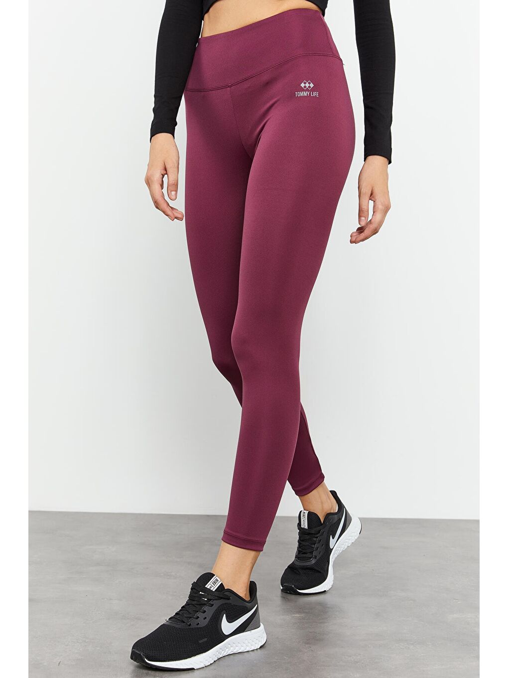 Bordo Yüksek Bel Streç Slim Fit Dar Paça Kadın Tayt - 94545-1