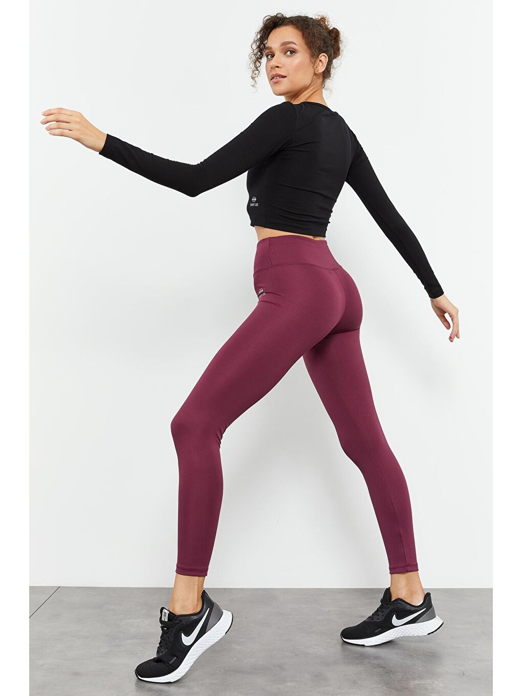 Bordo Yüksek Bel Streç Slim Fit Dar Paça Kadın Tayt - 94545-2