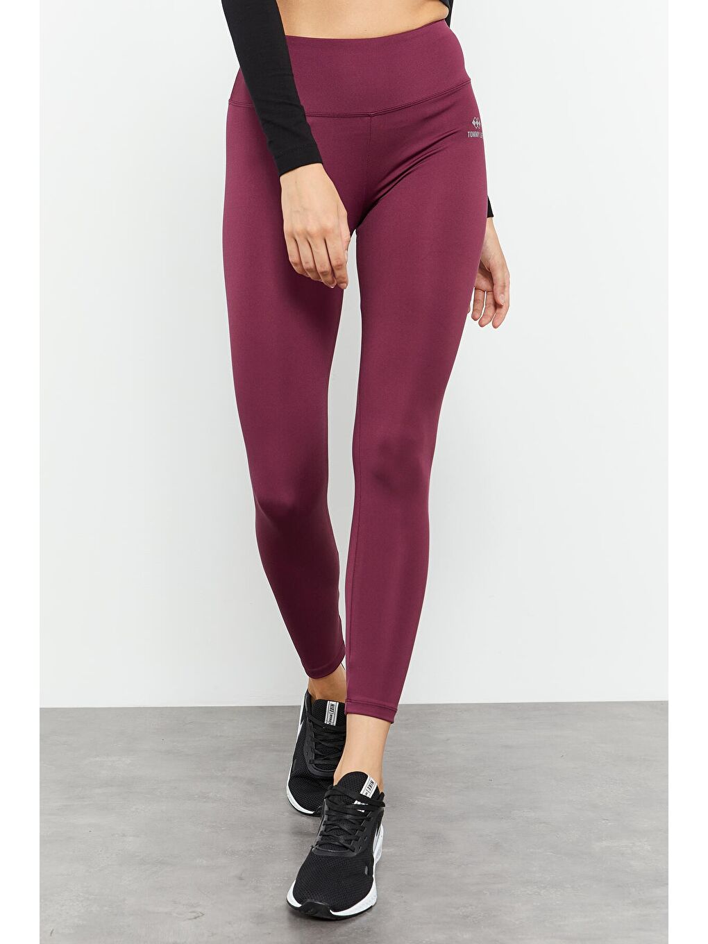 Bordo Yüksek Bel Streç Slim Fit Dar Paça Kadın Tayt - 94545-3