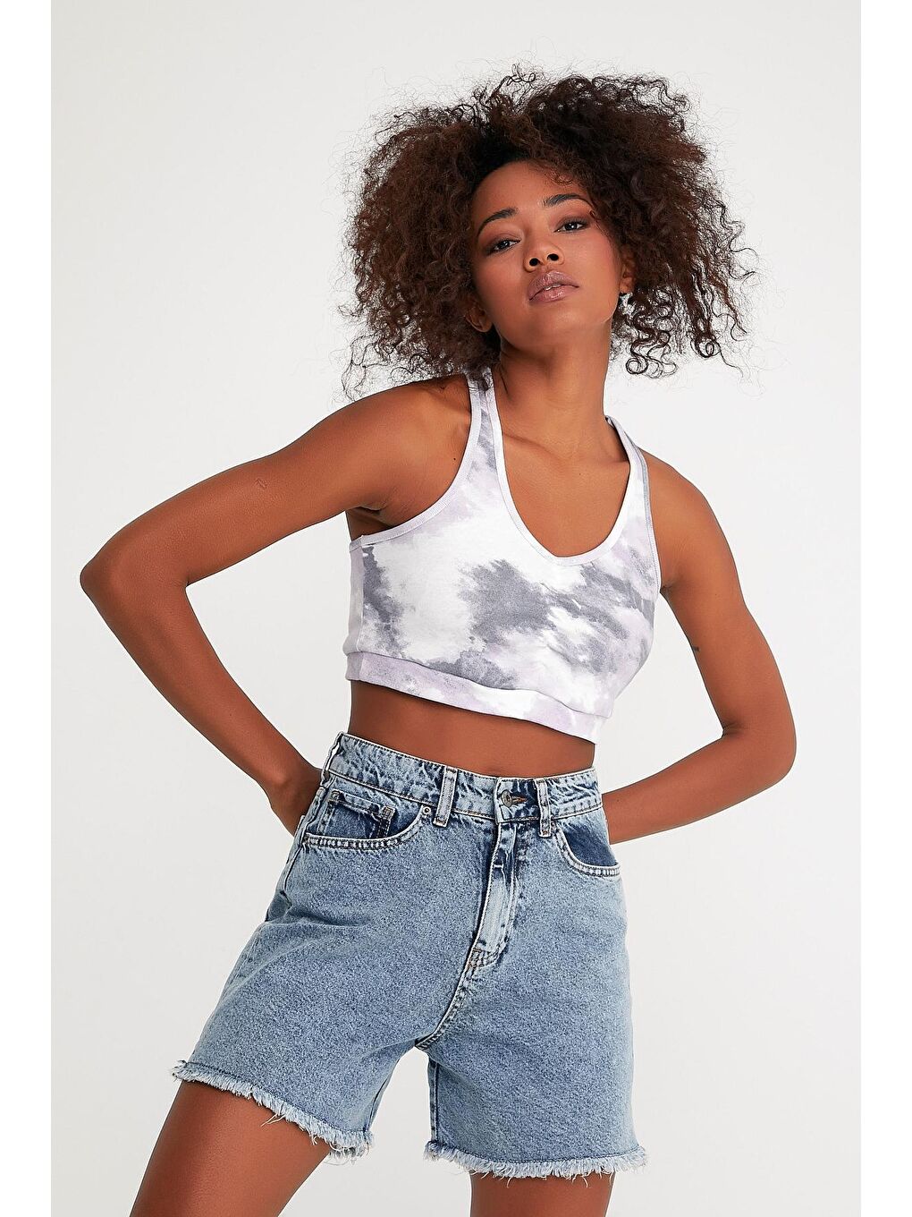 Karışık Kadın Crop Slim Fit Atlet-Tişort SPR21Y18-1