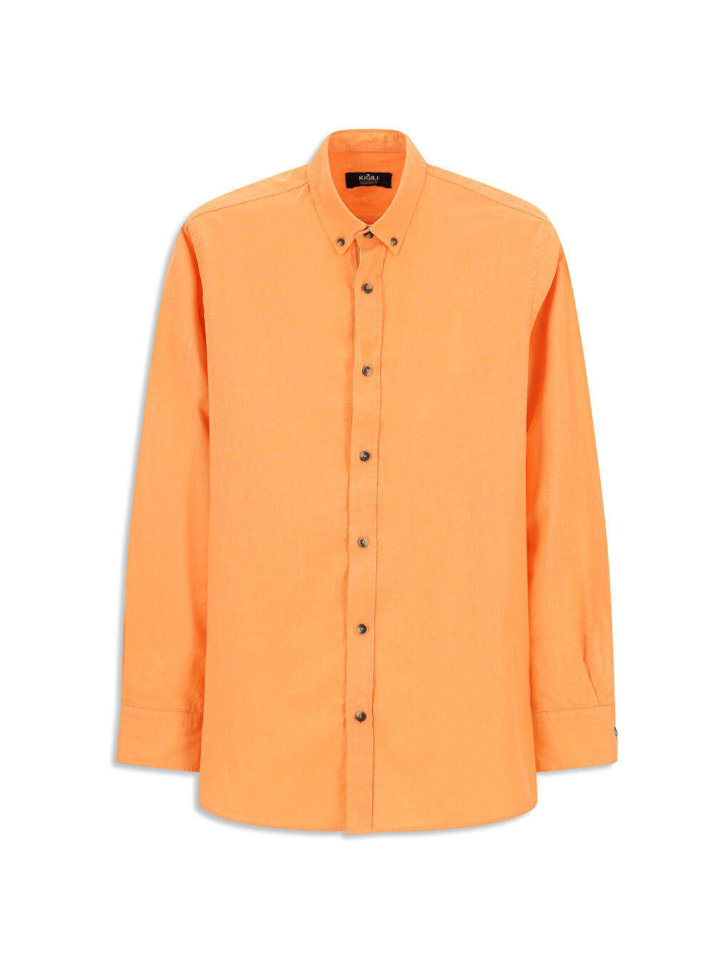 Turuncu Uzun Kol Regular Fit Düğmeli Yaka Keten Görünümlü Spor Pamuk Gömlek-7
