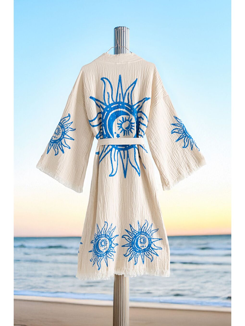 Mavi Organik %100 Pamuk Kimono Yaka Sabalık Bornoz Plaj Elbisesi - Heliona v2 - L/XL KREM/L/XL-1