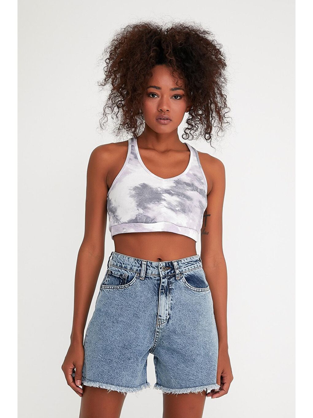 Karışık Kadın Crop Slim Fit Atlet-Tişort SPR21Y18-2